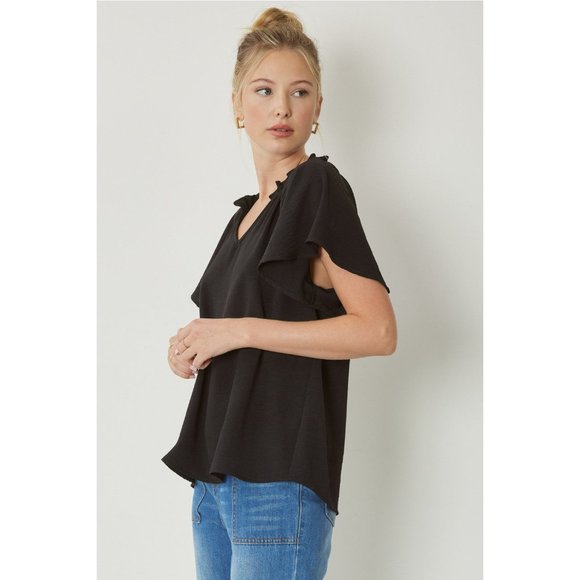 Entro Ruffled Flutter Sleeve Blouse, Black - Picture 3 of 7